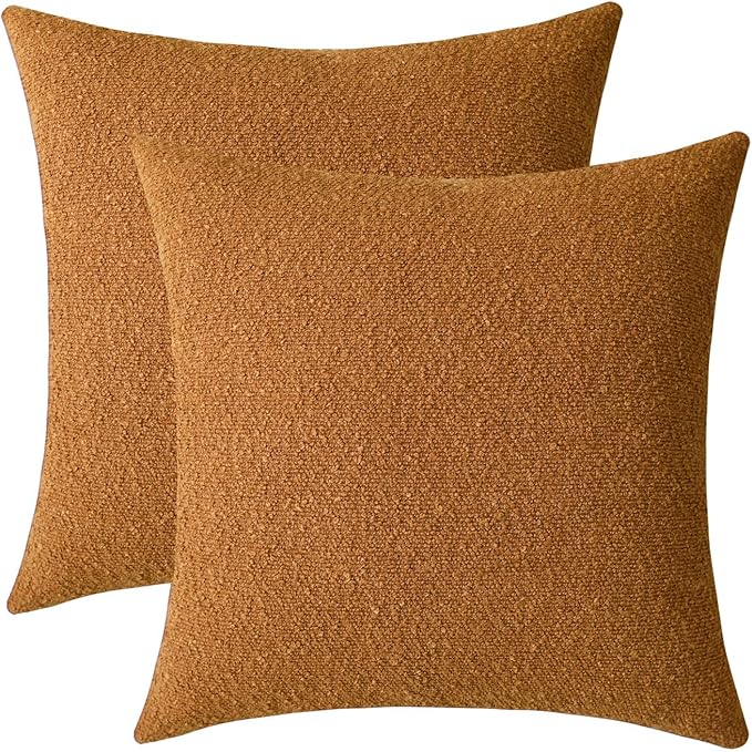 Jeneoo Amber Yellow Decorative Square Thick Throw Pillow Covers Fine Textured Boucle Couch Cushion Case for Sofa Decor, Set of 2, 20 x 20 Inch