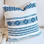 18x18 Boho Tufted Navy Blue Decorative Pillow Cover with Cording Handmade Accent Woven Textured Square Throw Pillow Case for Couch Sofa Farmhouse Living Room Home Decor