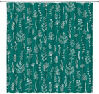 Teal Floral Shower Curtain Rustic Flower Farmhouse Plant Cute Leaves Retro Botanical Vintage Bathroom Curtain Set with Hooks(91" Wx70 H)