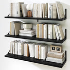 Fun Memories Floating Shelves for Wall, 36 Inches Long Set of 3 Wall Shelves for Bedroom, Floating Bookshelves with Metal Brackets for Living Room, Kitchen, Bedroom and Laundry Room (Black)