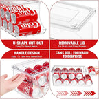 2 Pack Stackable Refrigerator Organizer, Soda Can Dispenser Pop Cans Container Beverage Holder with Lid for Fridge, Freezer, Kitchen, Clear Plastic Storage Bins-Holds 10 Cans Each (Clear)