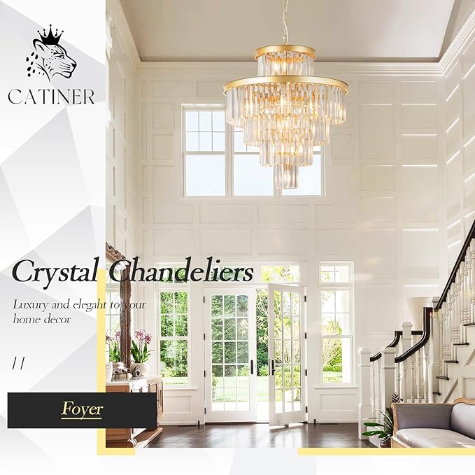 Modern Gold Crystal Chandelier 15 Lights 24" Round Light Fixture Luxury 5-Tier K9 Crystals Chandelier Contemporary Pendant Lighting for Dinning Room Living Room Foyer Kitchen