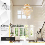 Modern Gold Crystal Chandelier 15 Lights 24" Round Light Fixture Luxury 5-Tier K9 Crystals Chandelier Contemporary Pendant Lighting for Dinning Room Living Room Foyer Kitchen
