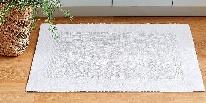 Savi Home Bath Mat Rug 17"x24" White, 100% Pure Cotton, Super Soft Bath Rugs, Plush & Absorbent, Hand Tufted Heavy Weight Construction, Full Reversible Step Out Rugs