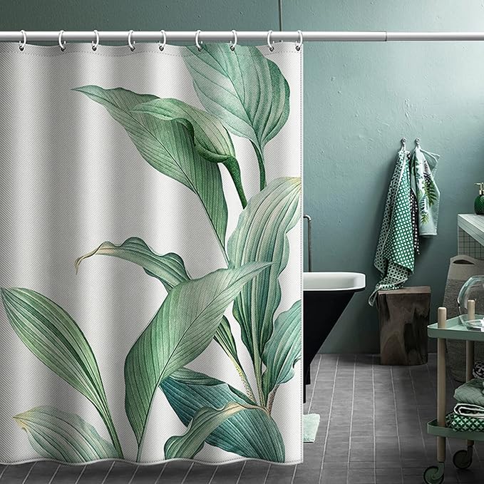 Shower Curtain, Banana Leaf Shower Curtain Fabric Green Leaf Shower Curtain, Weighted Hem, with 12 Hooks, Shower Curtains for Bathroom Waterproof Shower Curtain (72 "X 72")