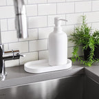 Matte White Round Soap Dispenser Tray, 8” Soap and Lotion Bottle Tray Organizer Plate for Bathrooms, Kitchens, Countertops - Holds 2 Soap Dispensers