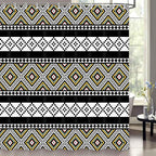 Boho Shower Curtain for Bathroom Bohemian Stripe Neutral Shower Curtains Fabric Black White Yellow Cloth Shower Curtain Modern Bathroom Waterproof Hooks Included 72 x 72 Inch