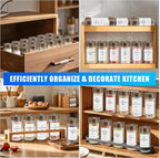 VIBRATITE 12 Pack Spice Jars with Acacia Lids, 4 oz Round Glass Jars Spice Containers Set with Labels, Pen, Funnel, Seasoning Storage Bottles with Shaker Lids for Rack, Cabinet, Drawer