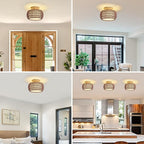 Boho Rattan Ceiling Light Fixture - 3 Style Options Wicker Semi Flush Mount Ceiling Lights,Brown Coastal Light Fixtures,Bohemian Woven Basket Chandelier for Hallway Bedroom Nursery Kitchen Laundry
