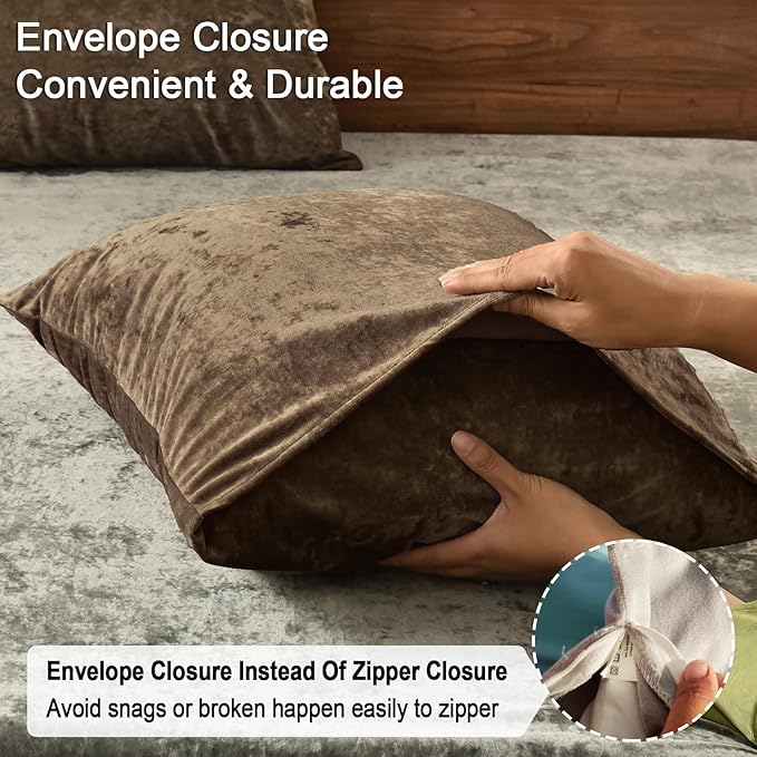 PHF Truly Velvet Pillowcases Standard Size, No Insert, 2 Pack Ultra Soft Breathable Pillow Shams Covers with Envelope Closure, 20" X 26" Luxury Cozy Warm Fuzzy Flannel Pillow Cases, Khaki