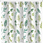 Green Leaves Shower Curtain, Watercolor Plant Floral Eucalyptus Leaf Bathroom Shower Curtain Sets, Botanical Decor Rustic Nature Art Boho Fabric Bath Curtain with Hooks 72x72 Inch