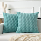 Kevin Textile Throw Pillow Covers Soft Corduroy Decorative Set of 2 Boho Striped Pillow Covers Pillowcases Farmhouse Home Decor for Couch Bed Sofa Living Room 24x24 Inch Aqua Green