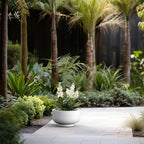 Kante 13.8 Inch Dia Concrete Bowl Planter, Large Tapered Bottom Plant Pot with Drainage, Smooth White Finish with Aqua Blue Interior, Ideal for Porch, Home, Garden, Patio