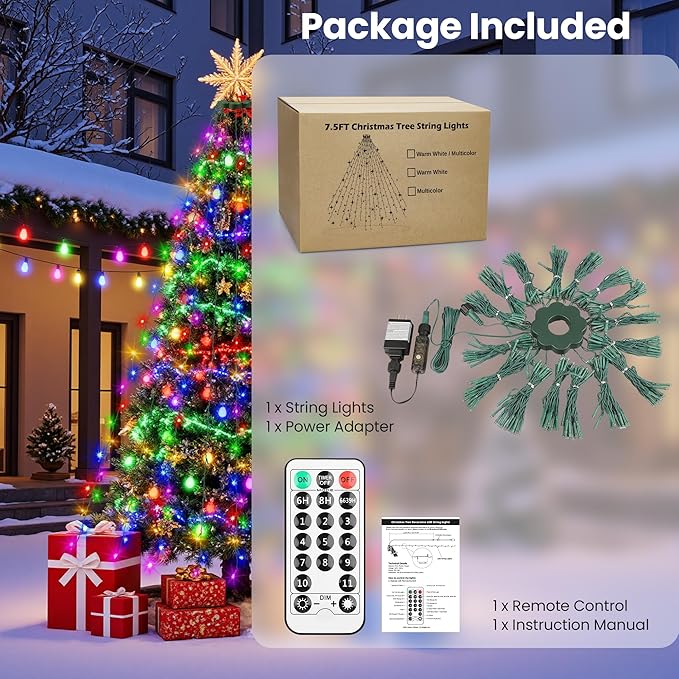 Mlambert Christmas Tree Lights, 9.5ft 16 Lines Fairy String Light, 8 Modes 560 LED Xmas Lighting with Remote Timer for Holiday, Warm White/Multicolor