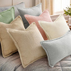 decorUhome Christmas Corduroy Cream White Throw Pillow Covers 20x20 Set of 2 Decorative Soft Boho Farmhouse Euro Couch Pillow Covers for Living Room Bed Sofa Broadside Striped Pillow Cases