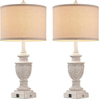 Farmhouse 3-Way Dimmable Touch Table Lamp Set of 2 for Bedroom Living Room with USB A+C Charging Ports 28" Tall Rustic Traditional Nightstand Bedside Lamps White End Table Lamp (2 Bulbs Included)