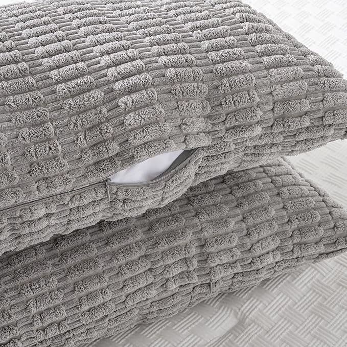 Fancy Homi Gray Long Lumbar Farmhouse Decorative Throw Pillow Covers 20x54 Inch for Bed Couch Bed Sofa, Rustic Boho Room Decor, Soft Striped Corduroy Rectangle Cushion Case 50x137 cm