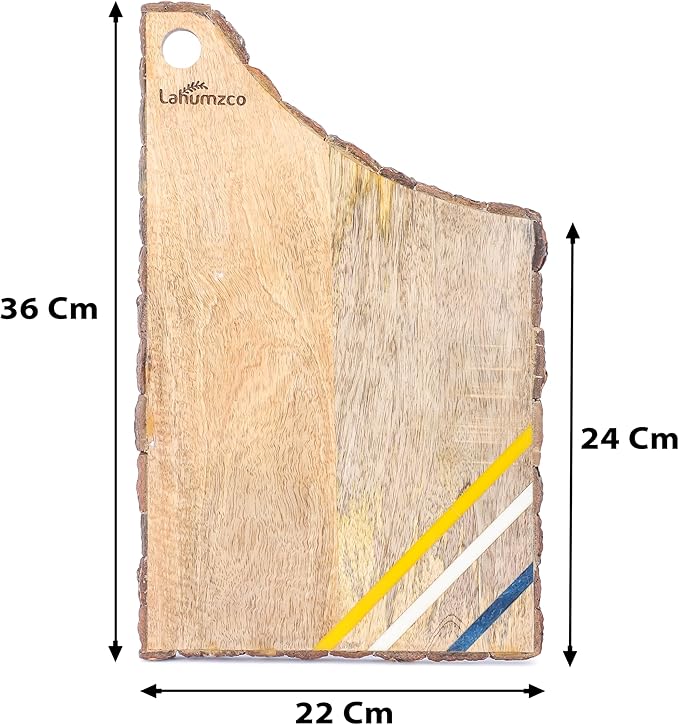 Mango Wood With Tree Bark Multi Cutting Board, Chopping Board, Cheese Board, Bread, and Charcuterie - Decorative Wooden Serving Board for Kitchen and Dining 14x9 Inches