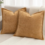 Mustard Yellow Decorative Throw Pillow Covers 20x20 Inch Set of 2 Cozy Soild Chenille Cushion Cases Soft Textured Square Couch Pillows Cover Boho Accent Farmhouse Pillowcases for Bed
