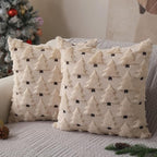 Christmas Pillow Covers 22x22 inch Set of 2 Christmas Decorations Soft Plush Faux Fur Wool Beige Xmas Tree Throw Pillow Cases Winter Holiday Decor for Sofa Living Room PT002C22