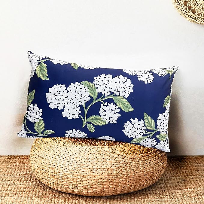 Decorative Throw Pillow Covers Set of 2 Blue Hydrangea Pillow Covers 12x20 inch Super Soft Short Plush Square Floral Throw Pillows,Farmhouse Outdoor Pillow Covers for Couch Living Room