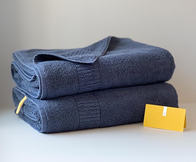 【Proof of Purity】 Bath Towel, 28 x 53 inch, 100% Organic Cotton, Double-Ply Yarn 30/2, Oeko-Tex Class 1, Loop-Dense, Made in Japan,Navy, Pack of 2