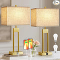 GyroVu 25.5" Nightstand Table Lamps for Bedrooms Set of 2, Bedside Lamp with USB C+A, 3 Colors Changeable Living Room Lamp, Modern Night Stand Lamps for Bed Side Guest Room Reading, Gold+White Shade