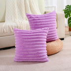 FUTEI Purple Striped Decorative Throw Pillow Covers 26x26 Inch Set of 2,Square Winter Decorations Couch Euro Pillow Shams,Soft Cozy Faux Rabbit Fur & Velvet Back,Modern Home Decor for Bed