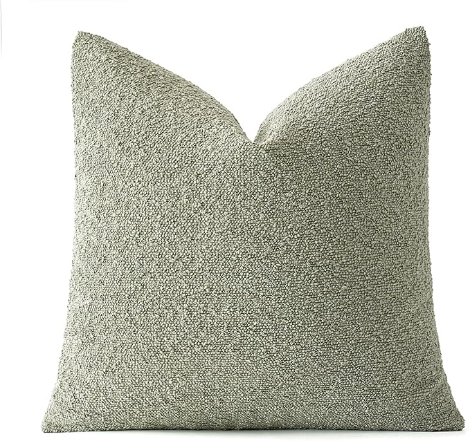 MIULEE Textured Boucle Throw Pillow Cover Sage Green Accent Solid Eruo Sham Pillow Case Decorative Soft Pack of 1 Couch Cushion Chair Sofa Bedroom Livingroom Home Decor,24x24 Inch