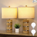 Retro Table Lamp,Farmhouse Nightstand Lamp,Rustic Wood Bedside Lamps,Desk Lamp for Bedroom Living Room Patio Hallway Hotel,UL Listed,Bulbs Included,Set of 2
