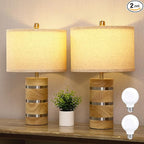 Retro Table Lamp,Farmhouse Nightstand Lamp,Rustic Wood Bedside Lamps,Desk Lamp for Bedroom Living Room Patio Hallway Hotel,UL Listed,Bulbs Included,Set of 2