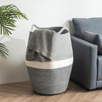 Cotton Rope Laundry Hamper by YOUDENOVA, 105L - Woven Collapsible Laundry Basket - Clothes Storage Basket for Blankets, Laundry Room Organizing, Bedroom Storage, Clothes Hamper – Dark Grey