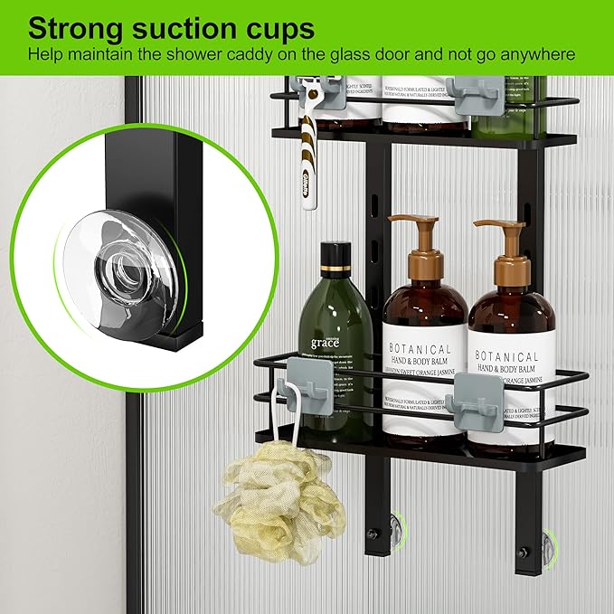 Orimade Adjustable Hanging Caddy, Bathroom Organizer Shelf Storage Rack, Rustproof Shower Basket, Matt Black 3 Tier