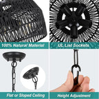HMVPL Black Rattan Chandeliers for Dining Room, 5-Light Farmhouse Chandelier Light Fixture with Wicker Lampshade, Large Boho Coastal Hanging Pendant Lightting for Kitchen Island Bedroom Living Room