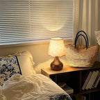 Wood Grain Small Table Lamp, Farmhouse Bedroom Lamps for Bedside Nightstand, Vintage Small Table Lamps for Small Spaces for Kitchen Counter, Home Office, Living Room, Kids Dorm, Bookshelf
