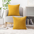 MIULEE Pack of 2 Mustard Yellow Throw Pillow Covers 18x18 Inch Soft Spring Chenille Pillow Covers for Sofa Living Room Couch Solid Dyed Cases