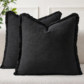EMEMA Linen Fringe Throw Pillow Covers Set of 2 Boho Farmhouse Accent Decorative Pillowcase with Tassels for Couch Sofa Bed Living Room Home Decor 18x18 Inch,Black