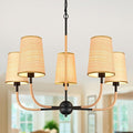 28" Black Boho Rattan Chandelier for Living Room 5-Light Coastal Boho Pendant Light Fixture Bedroom Adjustable Rustic Farmhouse Chandeliers for Dining Room Kitchen Island Foyer Entryway