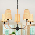 28" Black Boho Rattan Chandelier for Living Room 5-Light Coastal Boho Pendant Light Fixture Bedroom Adjustable Rustic Farmhouse Chandeliers for Dining Room Kitchen Island Foyer Entryway