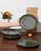 Ceramic Plate Set 10 Inch, Terracotta Dinner Plates of 6, Microwave Safe Plate, Large Serving Plates for for Salad Pasta Steak, Blackish Green