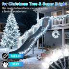 340 LED 90FT Christmas String Lights Outdoor, 12 Pro Modes and Timer Memory & Brightness, Plug in Outdoor Waterproof Clear Wire Twinkle Light for for Xmas Yard Tree Wedding Party Decor (Cool White)
