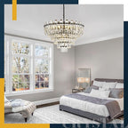 6-Tiers Modern Crystal Chandelier Black 12-Light 23.6'' Contemporary Round Pendant Chandeliers Light Luxury Ceiling Hanging Lighting for Living Dining Room Bedroom Kitchen Island Foyer