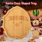 WILLKOMMEN Christmas Serving Tray, Bamboo Santa Claus Shaped Serving Platter, Charcuterie Board Serving Dishes 10" x 9" for Party Cookie Fruit Tray Cheese Board Plate