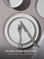 Famiware Saturn Dinnerware Sets, Speckled Plates and Bowls Sets for 4, 12 Pieces Stoneware Dish Set - Chip and Scratch Resistant, Microwave and Dishwasher Safe Tableware Set, White with Rim