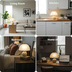 Mid Century Modern Table Lamp - Glass Mushroom Lamp with 3 Color Temps, 12" Vintage Bedside Lamp for Bedroom Living Room, Retro Desk Lamp with E26 Bulb