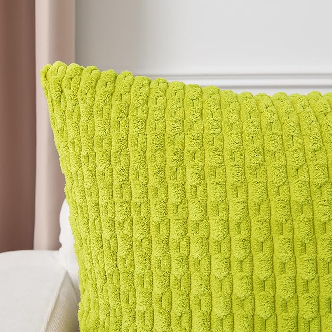 Kevin Textile Decorative Pillow Covers Set of 2 Striped Plush Corduroy Pillows Pillowcases Boho Home Decor Cushion Covers for Couch Sofa Bed Living Room 16x16 Inch, Christmas Green