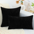 decorUhome Chenille Black Throw Pillow Covers 12x20 Inch Set of 2, Decorative Soft Couch Pillow Covers Solid Dyed Accent Velvet Farmhouse Neutral Rectangle Pillow Cases for Sofa Bed Living Room