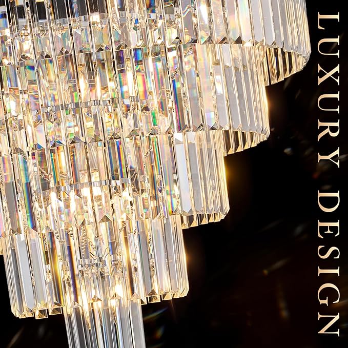 Large Crystal Chandeliers Modern Chrome 30” Chandelier for Foyer Staircase Luxury 5 Tiers 16 Lights K9 Ceiling Pendant Lighting Fixture for Living Room Dining Room Bedroom