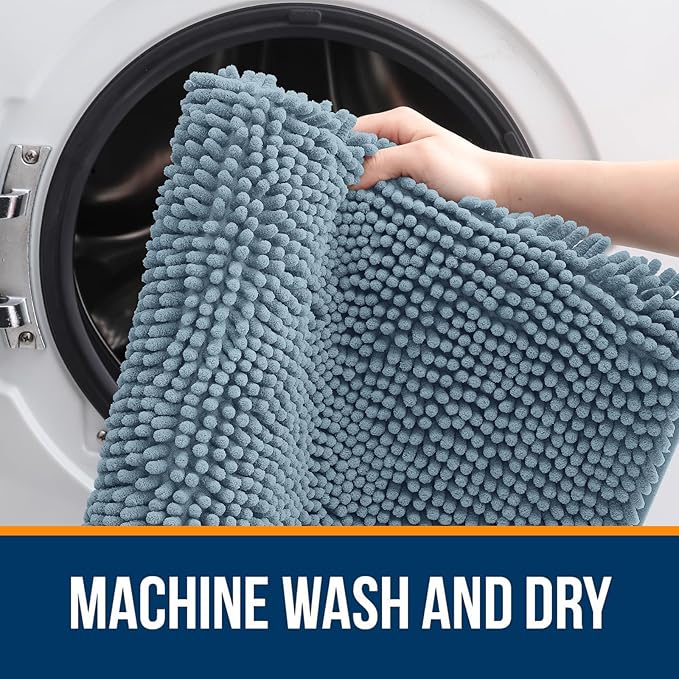 OLANLY Bathroom Rugs 59x20, Extra Soft Absorbent Chenille Bath Rugs, Rubber Backing Quick Dry, Machine Washable Bath Mats for Bathroom Floor, Tub and Shower, Home Decor Accessories, Airy Blue
