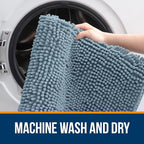 OLANLY Bathroom Rugs 59x24, Extra Soft Absorbent Chenille Bath Rugs, Rubber Backing Quick Dry, Machine Washable Bath Mats for Bathroom Floor, Tub and Shower, Home Decor Accessories, Airy Blue